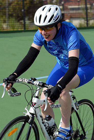 Hilary spinning some laps on the track