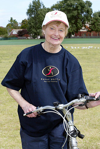 Kathleen all ready for the 2003 Great Tasmanian bike ride