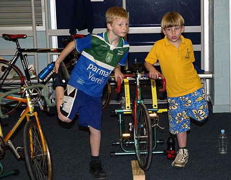 Stretching before the indoor wind training session begins