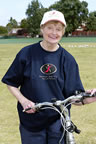 Kathleen all ready for the 2003 Great Tasmanian bike ride (53kb)